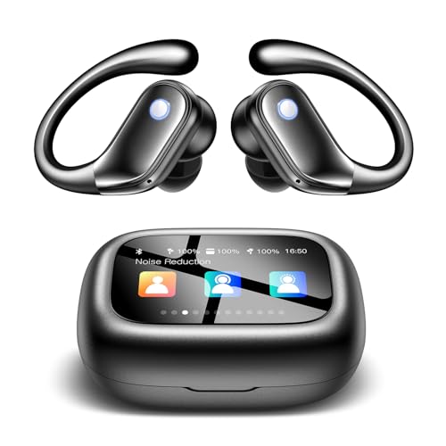 jaddsa Wireless Earbuds, ENC Noise Cancelling Sport Ear Buds with Multifunctional Touch Screen, Bluetooth 5.4 Headphones, Bass Stereo Sound, 5 EQ Over The Ear Earbuds for Sports/Workout/Gym-Black