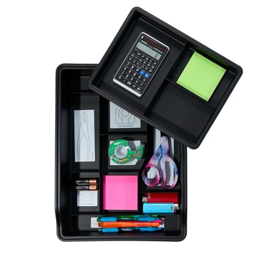 Madesmart 23-Compartment Original Junk Drawer Organizer Tray, Plastic Multipurpose Storage Bin for Drawers, Granite