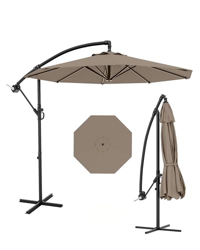 Patio Umbrella 10FT,Cantilever Umbrella with Cross Base for 2-6 People,Offset Patio Umbrella Design with Infinite Tilt and Crank Lift, Fade-Resistant Cross Base Canopy for Deck Pool Garden Backyard