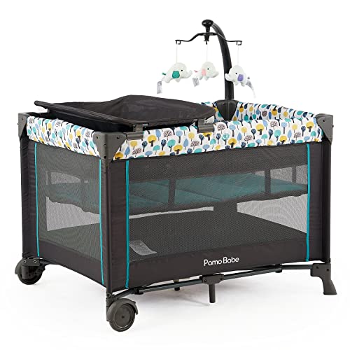 Pamo Babe Portable Baby Playard with Bassinet and Changing Table & Toy Mobile
