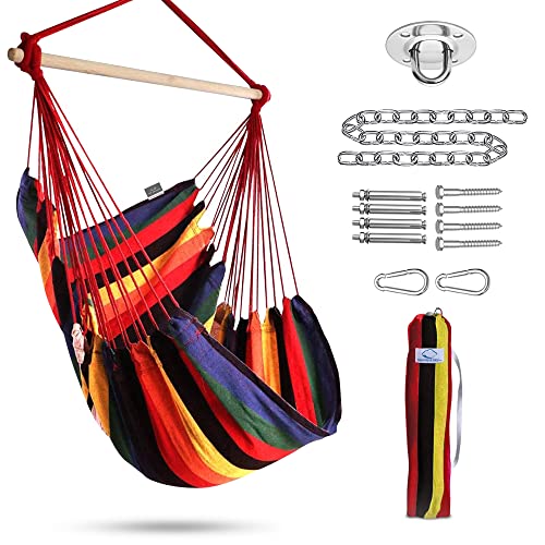 Hammock Sky Large Brazilian Hammock Chair Cotton Weave - Extra Long Bed - Hanging Chair for Yard, Bedroom, Porch, Indoor/Outdoor (Hot Colors)