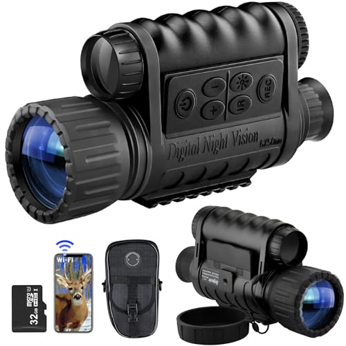Bestguarder WiFi Night Vision Monocular Support Smartphone iOS/Android Night Watching HD in Full Darkness Clearly Infrared Camera Telescope 12MP Photo Video 5X Digital Zoom Night Vision Binocular