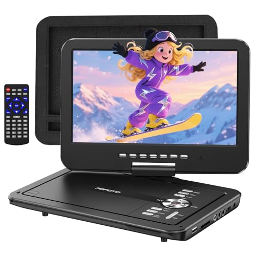 POFOTO 12.5' Portable DVD Player with 10.5' HD Swivel Screen, 6-Hour Battery Life, Car DVD Player with Dual Speakers, Supports CD/DVD/USB/SD Card, Include Car Headrest Mount and Remote Control