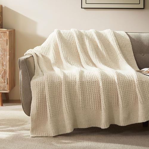 SLEEP ZONE Throw Blankets for Couch, Waffle Weave Blanket Soft Cozy Lightweight Warm Decorative Knit Throw Blankets for Bed, Sofa, Living Room (60x80in, Light Beige)