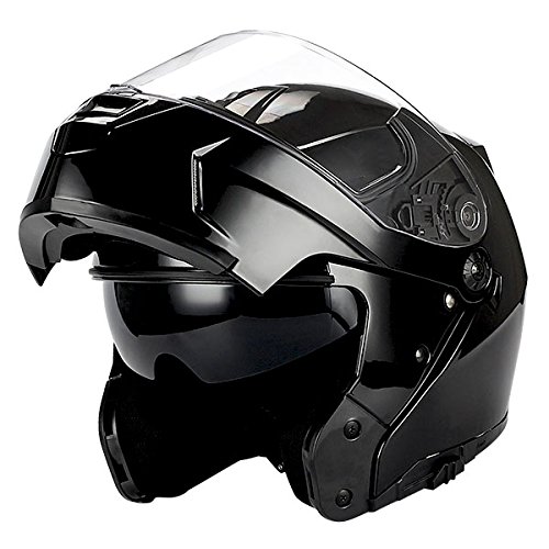 1Storm Motorcycle Street Bike Modular/Flip up Dual Visor Sun Shield Full Face Helmet Glossy Black