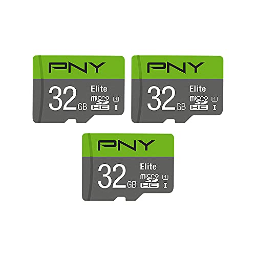 PNY 32GB Elite Class 10 U1 microSDHC Flash Memory Card - 100MB/s, Class 10, U1, Full HD, UHS-I, Micro SD (Pack of 3)