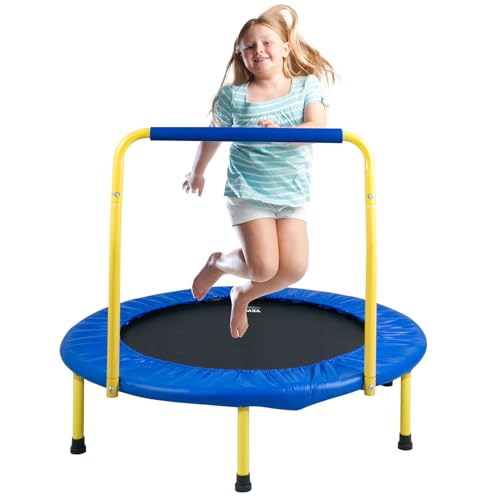 VEVOR 3FT Trampoline for Kids, 36' Trampolines Indoor/Outdoor Trampoline for Toddlers, Foldable Mini Baby Jump Toy with Foam Handle, Recreational Trampolines Birthday Gift for 3+ Years Kids