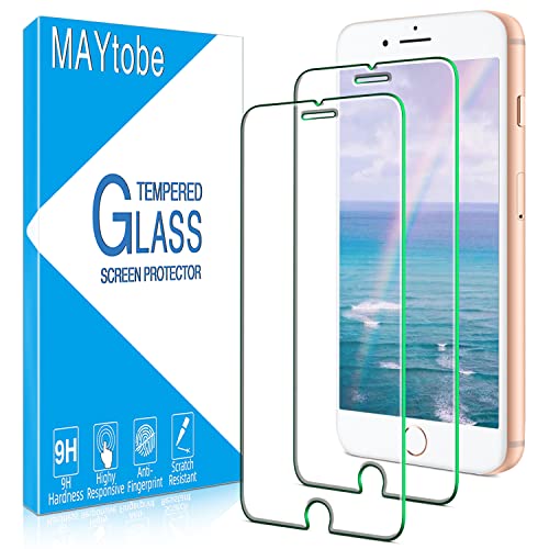 MAYtobe [2 Pack Tempered Glass For iPhone 8 Plus, 7 Plus, 6S Plus, 6 Plus Screen Protector, Bubble Free, Case Friendly, Easy to Install
