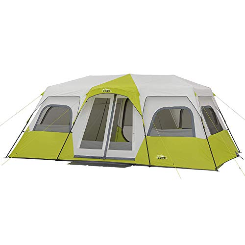 CORE 12 Person Instant Cabin Tent | Large 3 Room Family Pop Up Tent for 2 Minute Camp Setup | Included Storage Pockets for Camping Accessories