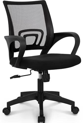 NEO CHAIR Office Desk Computer Chair Ergonomic Mesh Gaming Mid Back Seat with Comfy Lumbar Support Adjustable Height Swivel for Home Task (Black)
