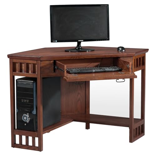 Leick Home 82430 Mission Corner Desk, Writing Computer Desk with Drop Front Keyboard Drawer, for Home Office, Solid Wood, Mission Oak
