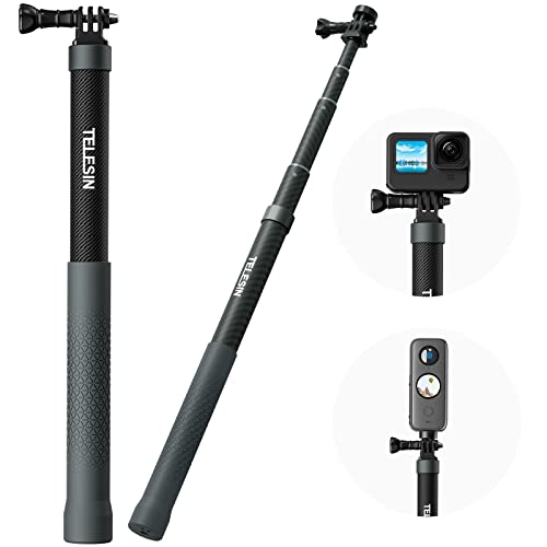 TELESIN Selfie Stick Long Pole Invisible for GoPro (120cm/47.2in), Carbon Fiber Waterproof Extension Monopod for GoPro 13 12 11 10 DJI Osmo 360 Action 5 Pro Pocket 3 Insta360 X5 X4 GO3 Ace Pro 2 AKASO