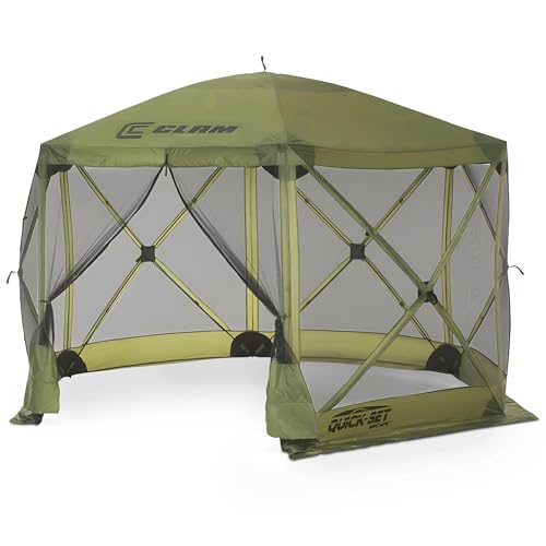 CLAM Pop Up Screen Tent, Outdoor Camping Gazebo Canopy, Escape, 11.5', Green - Heavy-Duty Portable Screened Shelter with Netting for Beach, Patio, and Backyard