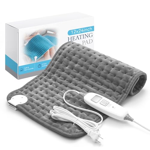SameBed Electric Heating Pad for Back Pain Relief & Cramps - 6 Heat Settings,Auto Shut Off,Moist Heat Options,Portable Heated Pads for Neck/Shoulder Machine Washable Gift for Men Women,Grey,12'x24'