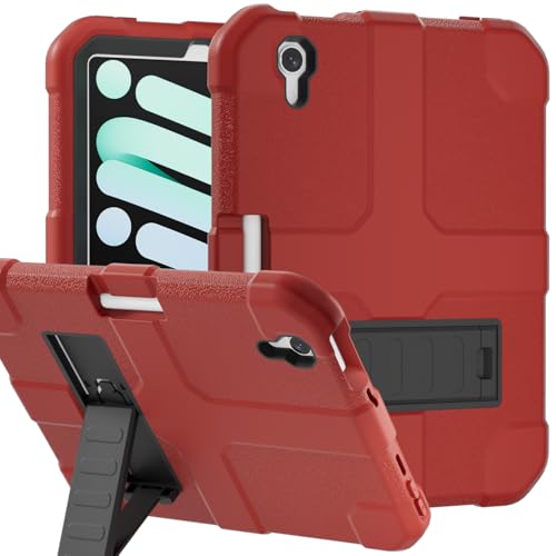 Stweap Case for iPad mini 7 A17 Pro 2024 / iPad mini 6 2021 8.3 Inch, Heavy Duty Shockproof Rugged Protective Case for iPad mini 7th/6th Generation 8.3' (Red)