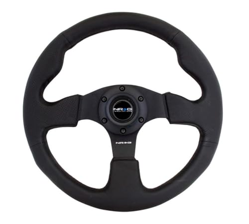 NRG Innovations NRG-RST-012R Reinforced Steering Wheel Leather Steering Wheel 320mm With/BLACK Stitch/Black Thumb Grip, Double Riveted Spokes + Horn Button