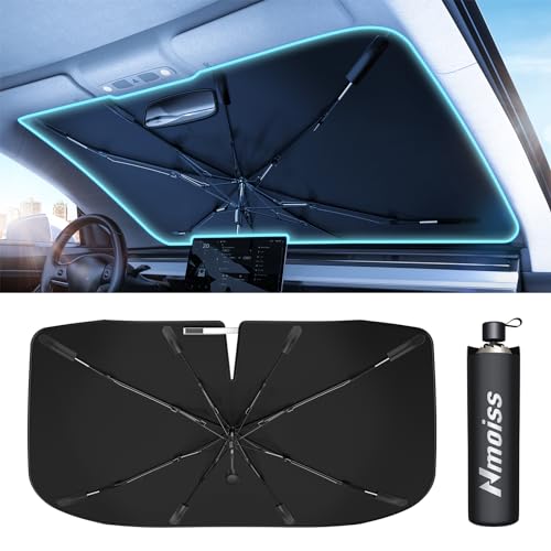 [2025 Upgrade] Nmoiss Windshield Sun Shade Umbrella - [Vinyl Coating Heat Shield] Protect Car from Sun Rays & Heat Damage Keep Cool and Protect Interior, Spring Structure Edge Medium 56' L x 31' W