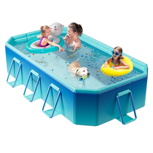 SUPIIRAW Foldable Pool, Non-Inflatable Swimming Pool for Kids, Adults and Pets,Large Foldable Pool with Equipped with Sturdy Metal Brackets, Suitable for Outdoor Backyard Gardens 116' × 65' × 19'