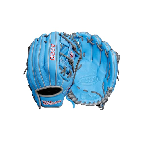 Wilson A500 11' Infield Youth Baseball Glove - Right Hand Throw, Blue/Grey/Red