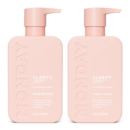 MONDAY HAIRCARE Clarify Shampoo and Conditioner Set 12 oz for Oily Hair Made with Grapefruit Extract, Coconut Oil, Shea Butter, Vitamin E and Pro-Vitamin B5