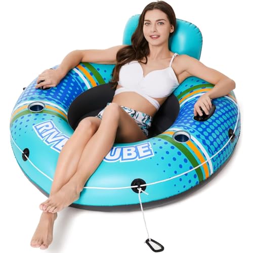 Jasonwell Inflatable River Tube Float - Heavy Duty River Float Pool Floats Lake Premium Water Tubes for Floating Recreational River Raft Lounge Floaties with 2 Cup Holders for Adult