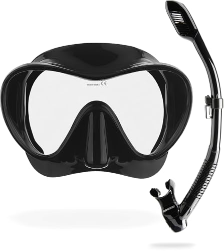 Cressi Italian Boutique Collection - Tempered Glass Lens Frameless Scuba Snorkeling Dive Mask - Splash Guard Dry Snorkel Set