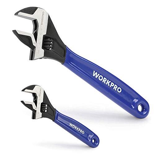 WORKPRO 2-Piece Adjustable Wrench Set, 6-Inch & 10-Inch Wide Jaw Black Oxide Wrench, Cr-V Steel, Metric & SAE Scales, Max Jaw Opening 15/16' & 1-5/16', for Home Repairs, Plumbing, Garage Work