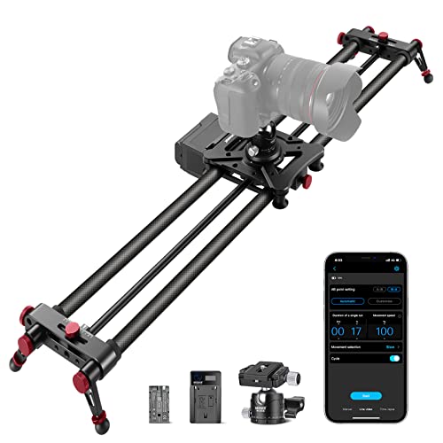 NEEWER 31.5'/80cm Motorized Camera Slider, App Wireless Control Carbon Fiber Dolly Rail Slider, Support Video Mode, Time Lapse Photography, Horizontal, Tracking and 120° Panoramic Shooting (ER1-80)
