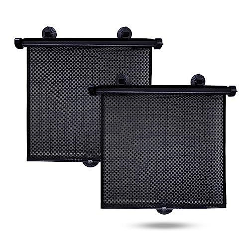 EcoNour Car Side Window Sun Shade (2 Pack) | Retractable Roller Sunshade for Kids | Baby Car Window Shades for UV and Sun Glare Protection | Baby Travel Accessories (15'x17')