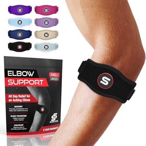Sleeve Stars Tennis Elbow Brace for Women - Adjustable Tennis Elbow Strap, Golfers Elbow Brace for Men, Counterforce Brace for Tennis Elbow for Tendonitis Relief, Fits 9'-23' (Single/Black)