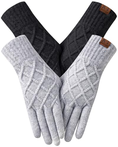 REACH STAR 2 Pairs Winter Gloves for Women Touch Screen Elastic Thermal Knit Lining Warm Gloves for Cold Weather, For Hiking Running Driving Gifts