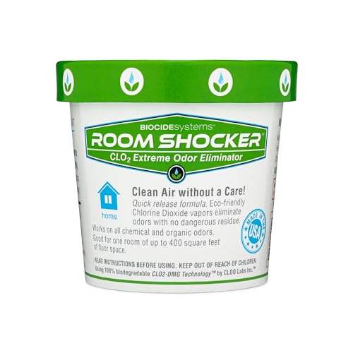 Biocide Systems Room Shocker Strong Odor Eliminator for Home & Office, Eco-Friendly Chlorine Dioxide Odor Bomb for House Interior Up to 400 Square Feet of Floor Space