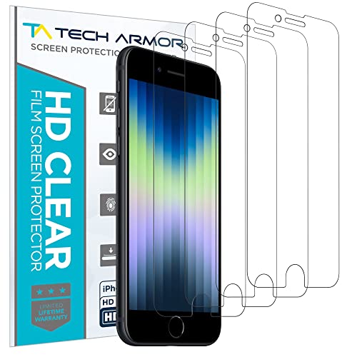 Tech Armor HD Clear Film Screen Protector Designed for Apple NEW iPhone SE 3 (2022), SE 2 (2020), iPhone 7, 8 (4.7 Inch) 4 Pack