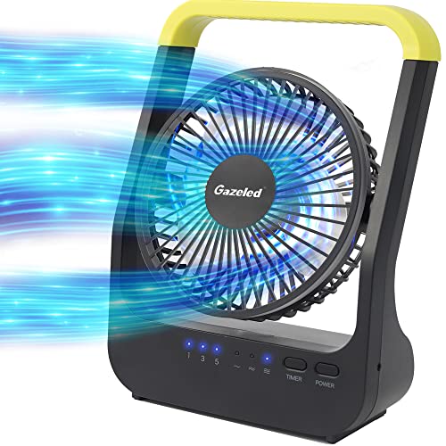 Gazeled Battery Powered Fan, Super Long Lasting Battery Powered Fans for Camping, Portable D-Cell Desk Fan with Timer, 3 Speeds, Whisper Quiet, 180° Rotation, for Office,Bedroom,Outdoor, 5''