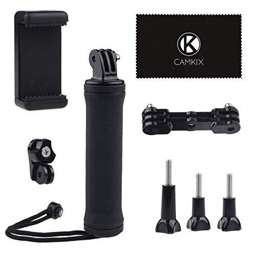 CamKix Stabilizing Hand Grip Compatible with GoPro Hero 8, 7, 6, 5, 4, 3+, 3 and DJI Osmo Action w/Dual Mount, Tripod Adapter and Universal Phone Holder - Record Videos with 2 Different Camera Angles