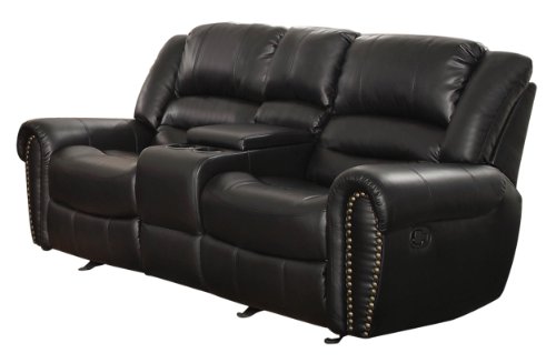 Homelegance Center Hill 83' Bonded Leather Double Glider Reclining Loveseat , Black
