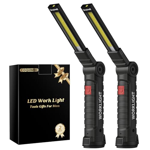 Coquimbo Christmas Stocking Stuffers Gifts for Men Adults Him, Rechargeable LED Work Light BBQ Grill Accessories with Magnetic Base, 360° Rotate Mechanic Flashlight Tool Gifts for Dad (2 Pack Black)