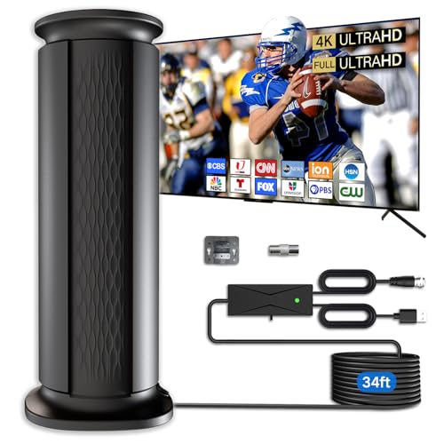 2025 Upgraded TV Antenna Up 2200+ Miles Range, Digital Best Antenna for Smart Tv Indoor/Outdoor 4k Local Channels, Amplified HDTV Antenna Long Range with Amplifier Signal Booster/Thic Cable (34ft)