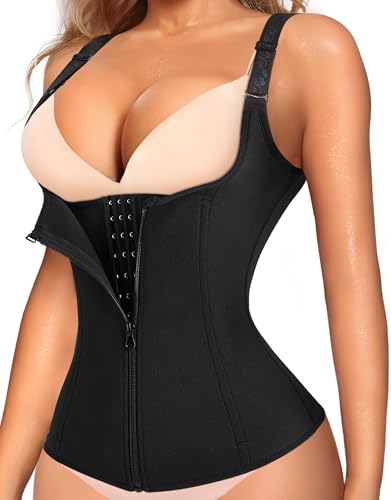 LODAY Waist Trainer Corset for Women Tummy Control Sport Workout Body Shaper Black (M, Black(Vest-Adjustable Straps))