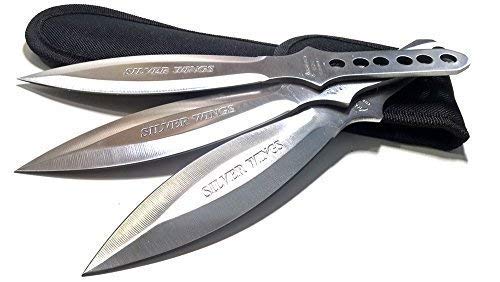 Avias Supply 9 Inch 3 Piece Stainless Steel Throwing Knife Set With Nylon Sheath (Silver Wing)