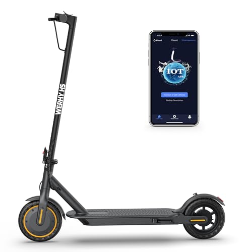 Electric Scooter with 350W Brushless Motor, 19 MPH Max Speed, 15 Miles Range, 8.5' Solid Tire, 3 Speed Modes, Cruise Control, Portable Commuter Escooter with APP, Dual Brake & E-Lock