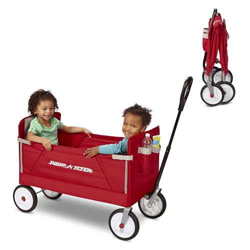 Radio Flyer 3-in-1 EZ Folding Wagon Ride On for Kids, Garden, & Cargo, Red Collapsible Wagon