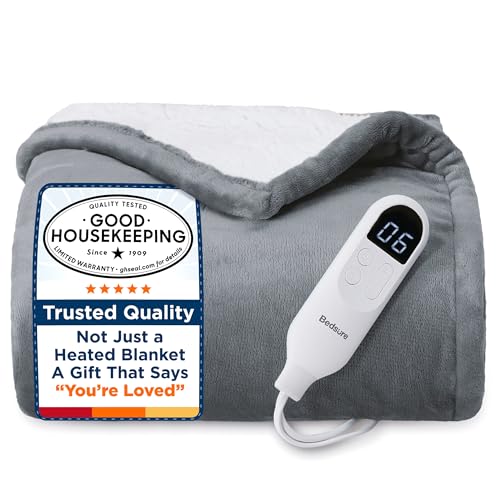 Bedsure Heated Blanket Throw Blanket - Fast Heating Electric Blanket, GentleSoft Flannel Heated Throw with 4 Time Settings, 6 Heating Settings, Warm Gifts for Grandma (50x60 inches, Grey)