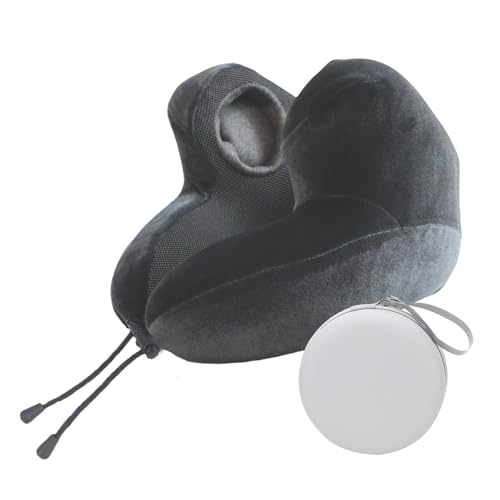 Mayeujds Noise-Canceling Memory Foam Travel Pillow for Long Flights - Ergonomic Neck Support, Adjustable & Portable with Storage Box - Best for Airplane, Office Naps, Business Trips (Grey)