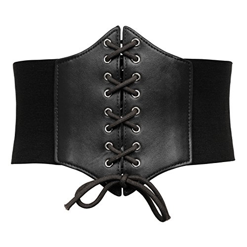 GRACE KARIN Women's Lace Up Corset Elastic Wide Waist Pirate Costume Cincher Belt(S,Black)