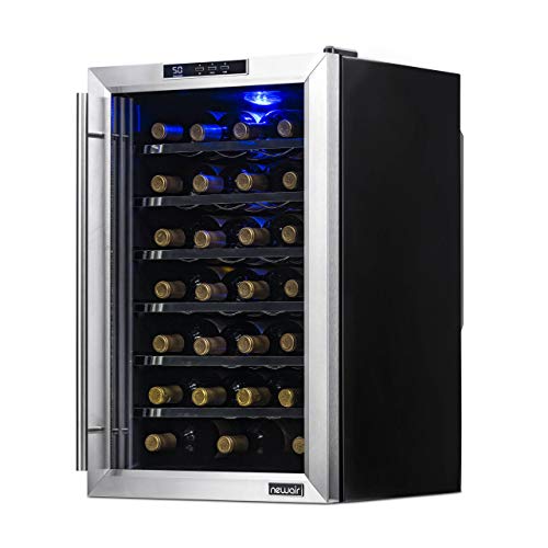 NewAir Wine Cooler and Refrigerator, 28 Bottle Freestanding Wine Chiller Fridge, Stainless Steel with Glass Door, AW-281E