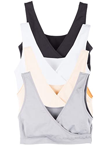 Caramel Cantina 4 Pack Nursing Maternity Women’s Sleep Comfort Bralette Bra (Large, Basics)