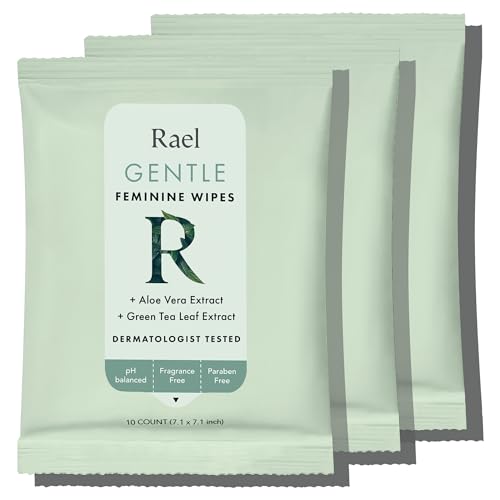 Rael Feminine Wipes, Flushable pH Balanced Wipe, Travel Size, All Skin Types, Paraben-Free, Daily Use (10 Count, Pack of 3)
