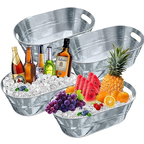4PCS 4 Gallon Galvanized Tub Champagne BucketWith Carry Beer Drink Storage Cooler Metal Beverage Ice Tub Galvanized Ice Buckets for Parties and Cocktail Bar Mimosa Bsupplies