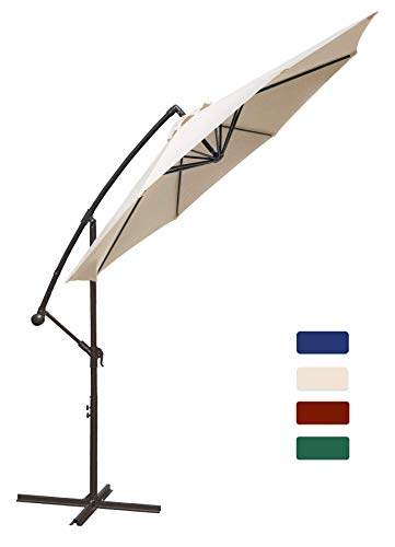 HASLE OUTFITTERS Offset Patio Umbrella 10FT Cantilever Umbrella Outdoor Market Umbrella Hanging Umbrella with Cross Base Beige
